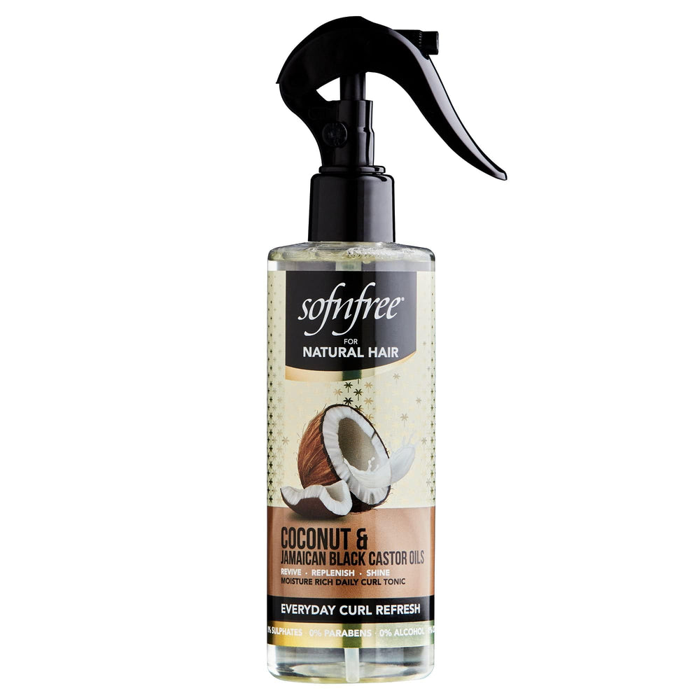 Sofnfree-noix-de-coco-ricin-noir: flacon proche pour hydratation rapide.