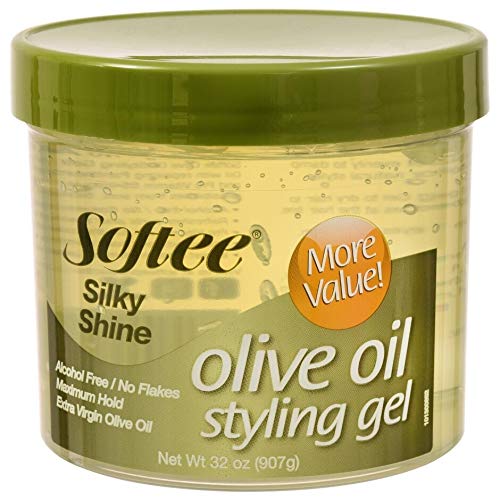 Gel coiffant Softee à l’huile d’olive pour cheveux hydratés et définis.