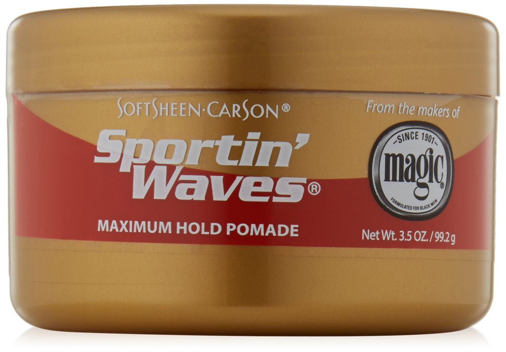 SoftSheen Sportin Waves Pomade, pot de 3,5 oz, tenue maximale et brillance naturelle.