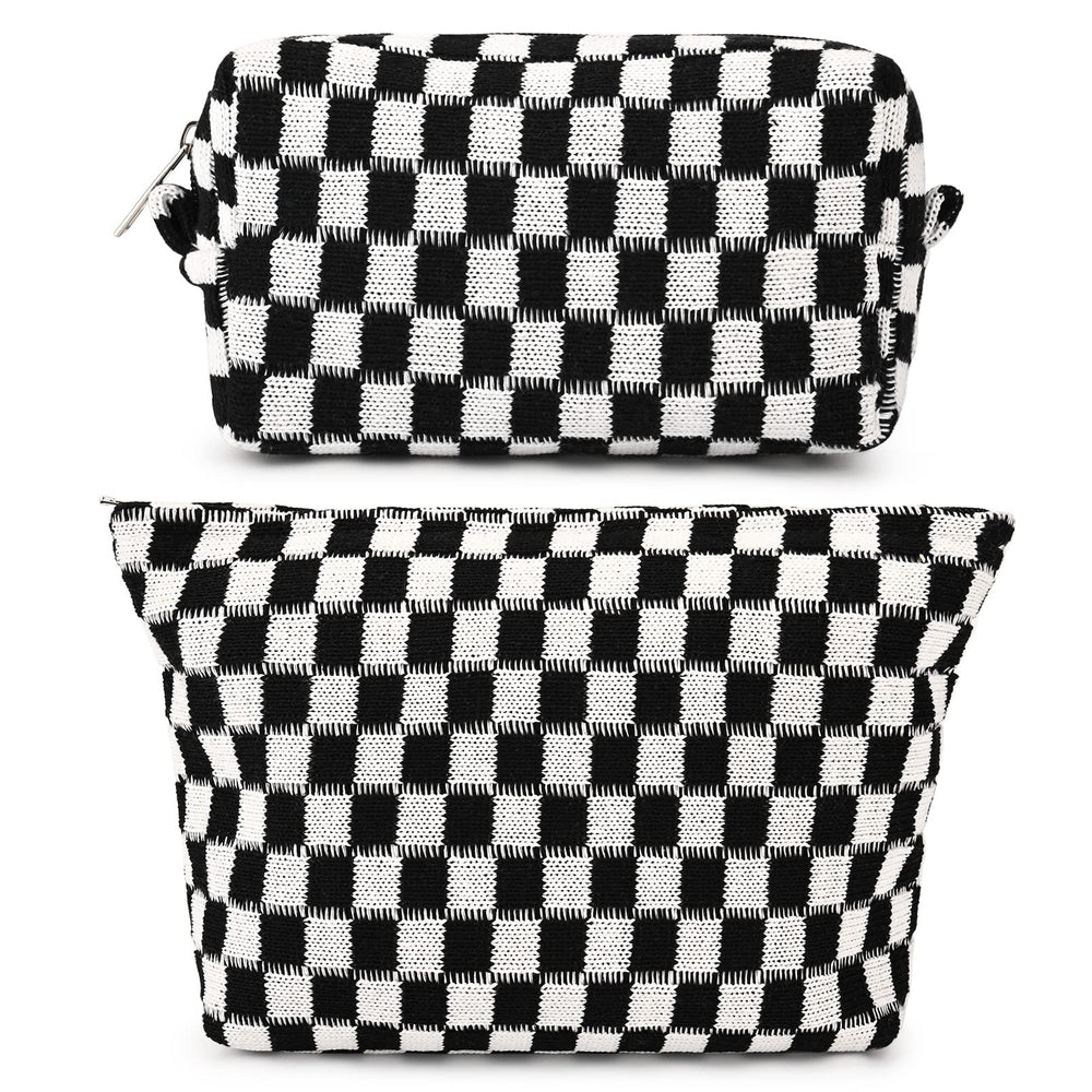 SOIDRAM sac maquillage carreaux, grande capacité idéale pour ranger palettes et pinceaux en voyage.