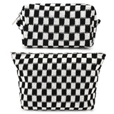 SOIDRAM sac maquillage carreaux, grande capacité idéale pour ranger palettes et pinceaux en voyage.