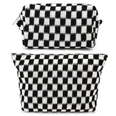 SOIDRAM sac maquillage carreaux, grande capacité idéale pour ranger palettes et pinceaux en voyage.