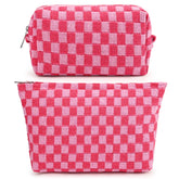 soidram sac maquillage carreaux rose rouge, rangement élégant pour vos produits beauté