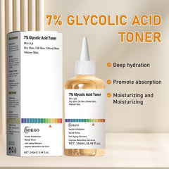 Sokgo tonique glycolique 7% – pores resserrés et peau au toucher plus lisse.