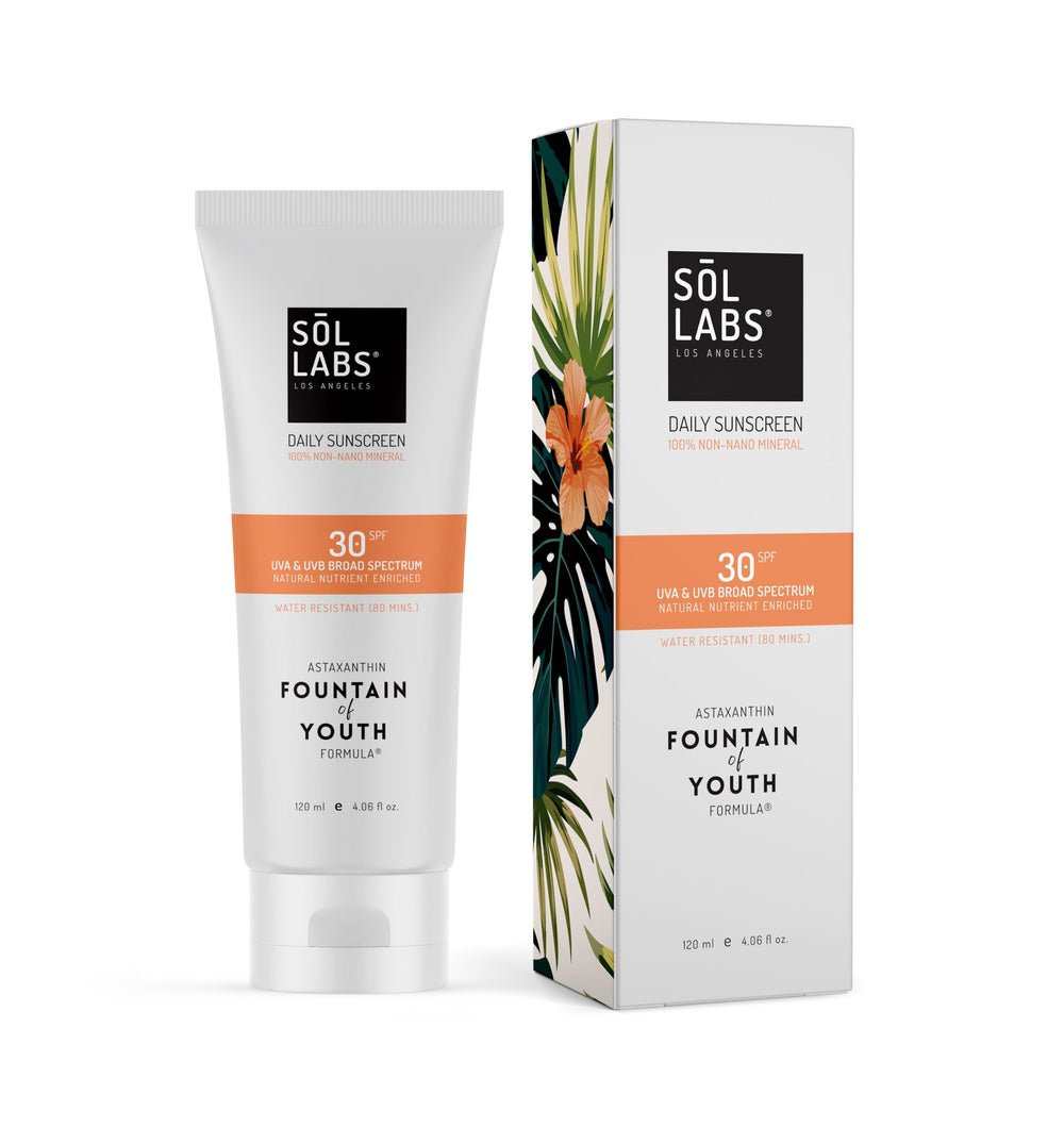SOL LABS écran minéral SPF 30, bouteille, protection sans trace blanche