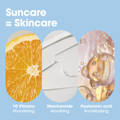 Application de SOME BY MI V10 Hyal Air Fit crème solaire sur le visage