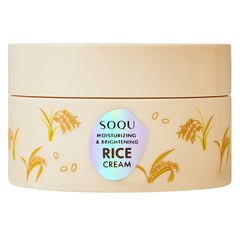 SOQU Crème de riz : pot ouvert montrant sa texture riche et hydratante.