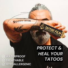 Sorry Mom film-protection-tatouage-imperméable couvre le tatouage en toute étanchéité.