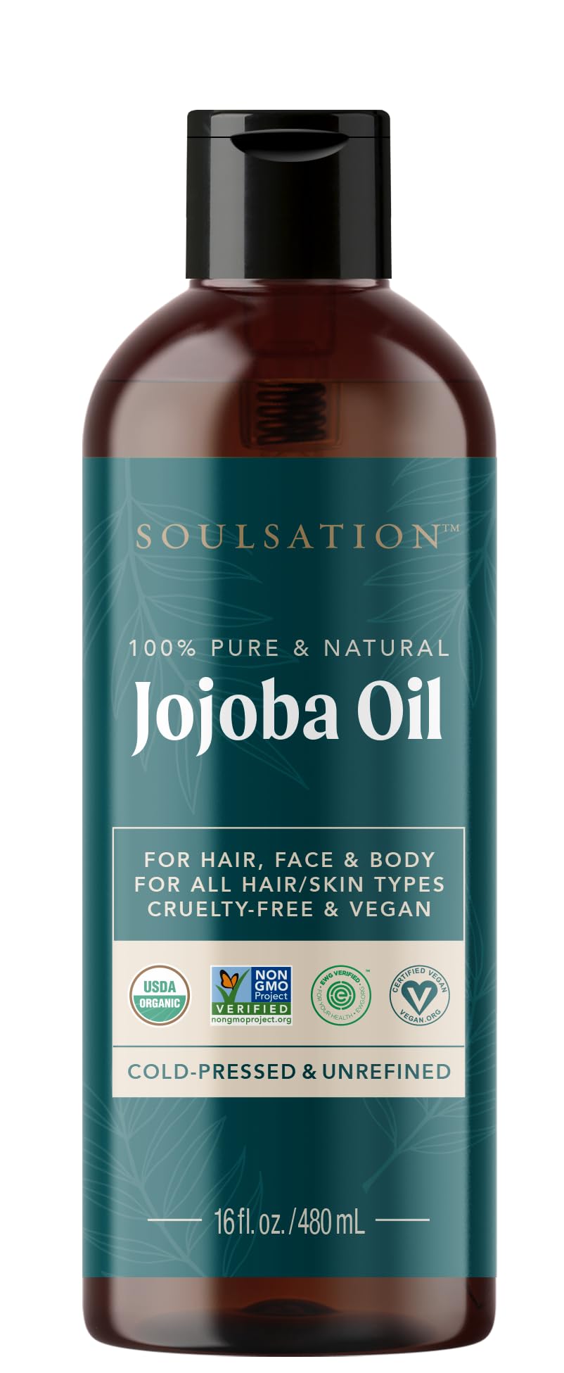 SOULSATION huile jojoba biologique, flacon pratique pour hydrater la peau en profondeur.