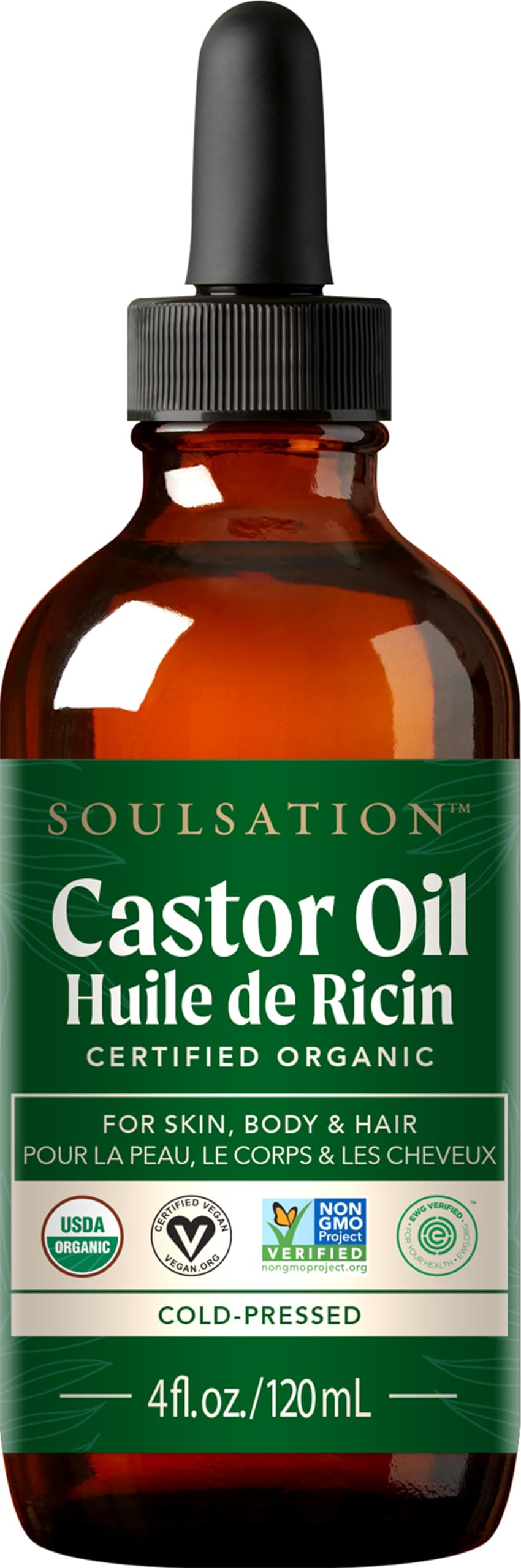 SoulSation huile de ricin en flacon verre, soin ciblé pour cils et sourcils.