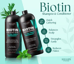 SOULSPA PURE Après-shampoing, bouteille arbre-à-thé et menthe-poivrée, démêlage en douceur.
