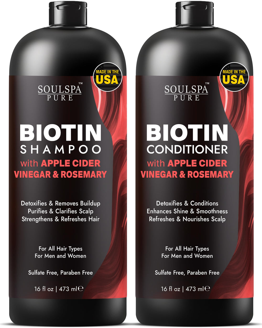 SOULSPA PURE Biotin Shampoo bouteille — nettoyage doux et revitalisant pour les cheveux
