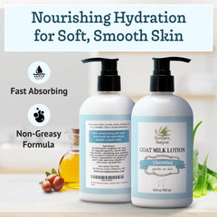 Southern Natural Goat Milk Lotion bottle-back label highlights gentle fragrance-free formula