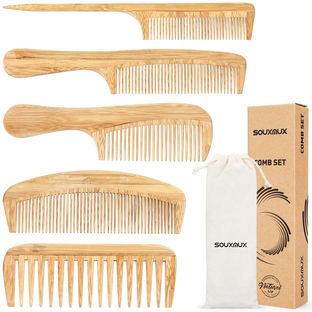 SouxMux peigne bambou à dents larges pour démêler en douceur.