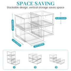 SpaceHacks tiroirs transparents facilitant la visibilité des produits sur la coiffeuse.