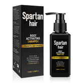 SPARTAN HAIR shampoo for men bottle pour highlighting nourishment and vibrant look