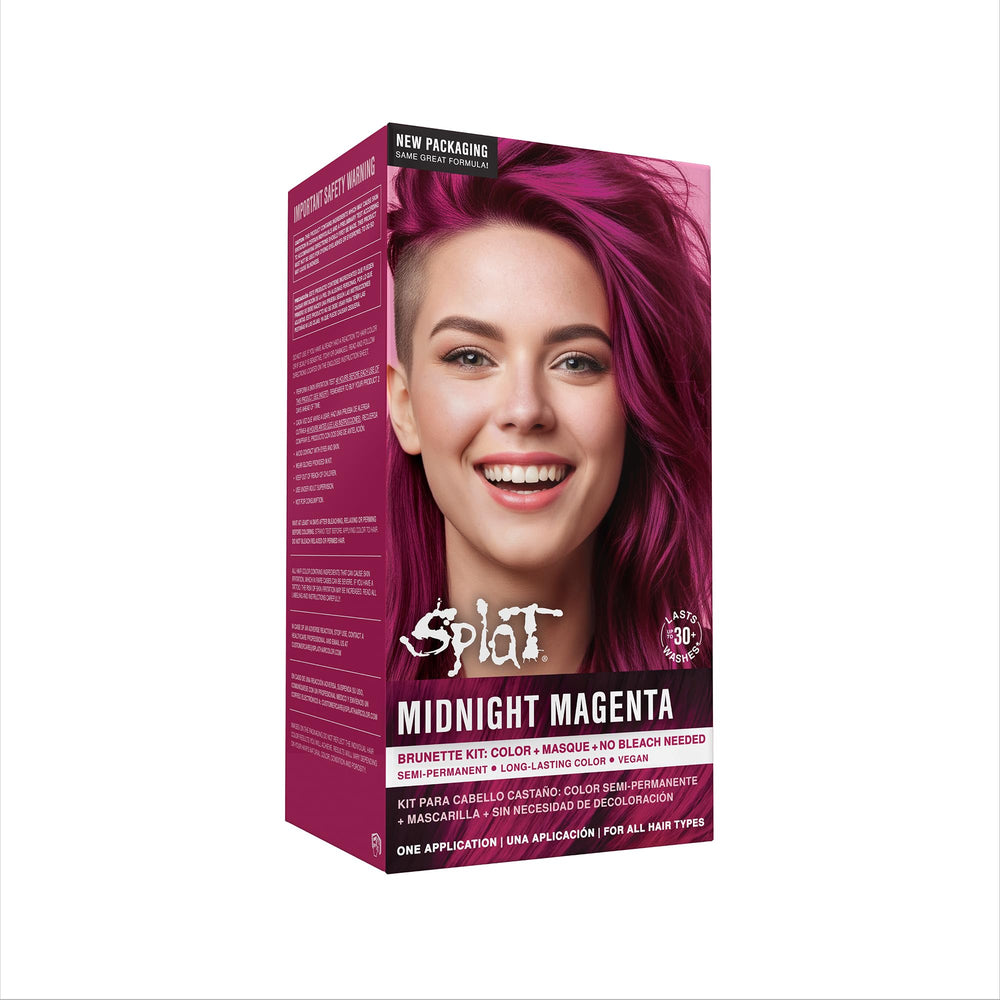 Colorant cheveux Splat Midnight Magenta sans décoloration, couleur vive et durable.