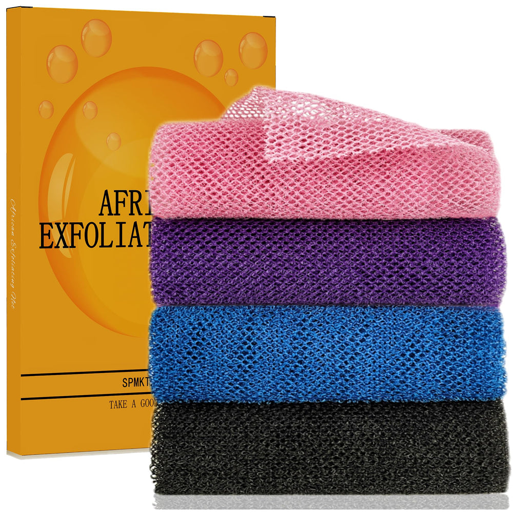 SPMKTBOZAI filet exfoliant africain, ensemble 4 éponges, parfait pour l'exfoliation quotidienne.