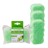 Spongeables gel-douche dans éponge: lavage riche et fraîcheur concombre.