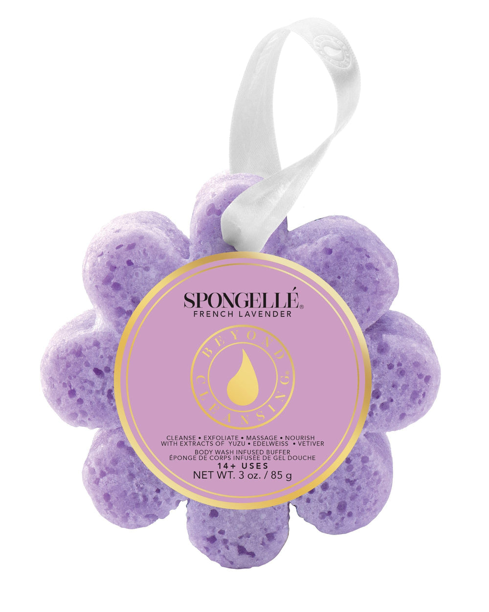 SPONGELLÉ Buffer Lavande Française: gommage intégré pour une peau douce après la douche.