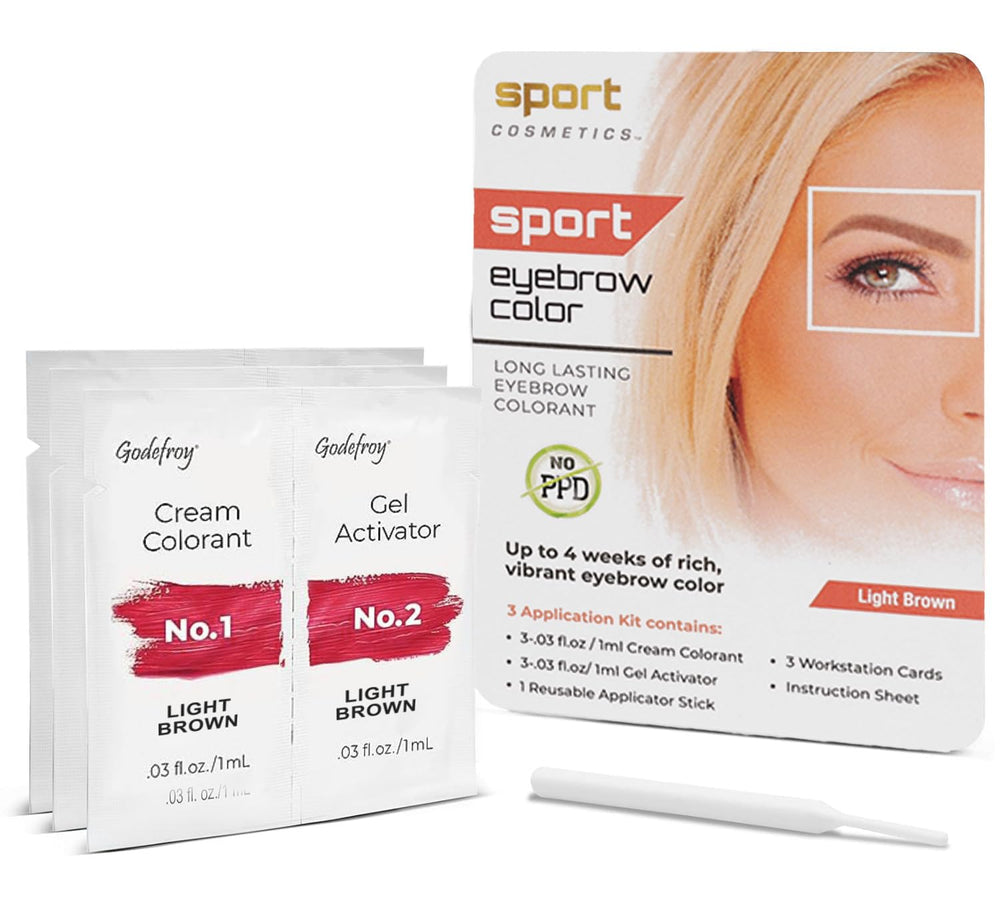 Sport Cosmetics Coloration sourcils brun clair—ensemble 3 applications pour une couleur durable