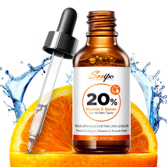 Srripo Sérum vitamine C 20% dans une bouteille lumineuse pour un éclat naturel.