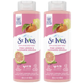 St. Ives Bouteille-douche-exfoliant-rose-citron: parfum frais et exfoliation légère.