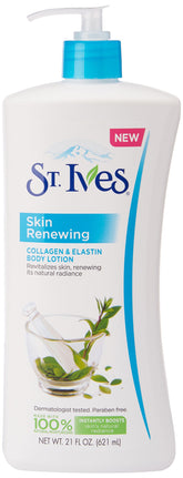 St. Ives lotion renouvelante pour mains et corps, texture soyeuse et hydratation durable.