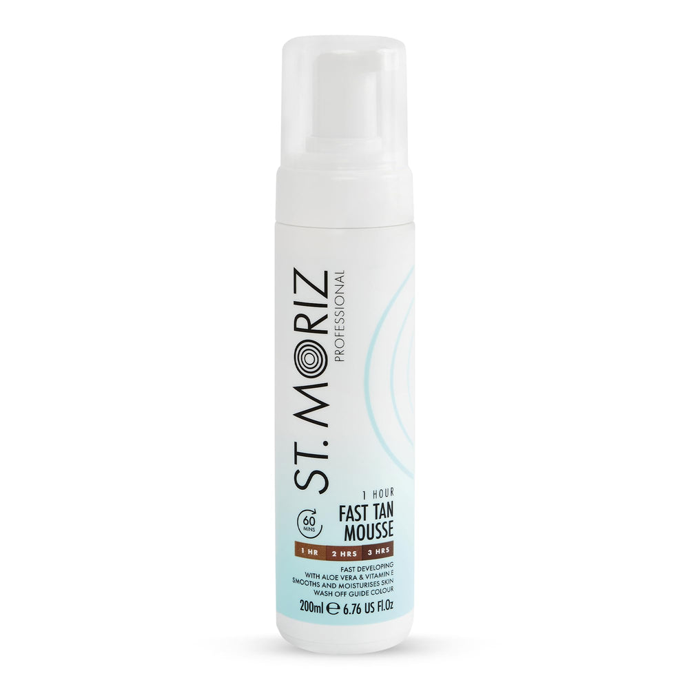ST. MORIZ Professional Mousse Autobronzante: bouteille prête à l’emploi pour un teint naturel.