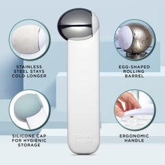 Rouleau en acier inoxydable StackedSkincare, sensation fraîche et durable sur la peau.