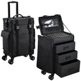 Stagiant coffret maquillage roulant 4-en-1 noir, transport facile et rangement élégant.
