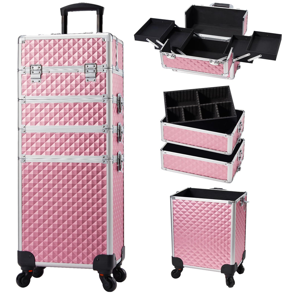Coffret maquillage Stagiant sur roues pour déplacements faciles lors d’événements.