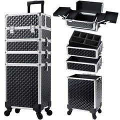 Stagiant valise-maquillage 4 en 1 avec roulettes 360 pour déplacements faciles.