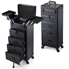 Stagiant valise maquillage roulante avec extérieur damier noir, allure pro et durabilité assurée.