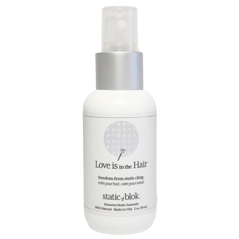 Static Blok: Bouteille anti-statique de 2 oz pour cheveux et perruques.
