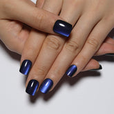 Stbisen ongles auto-collants bleu foncé, carrés, fini gel durable.