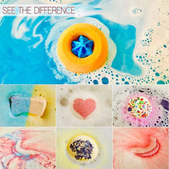 STNTUS INNOVATIONS pink-heart bath bomb creates playful color while softening skin.