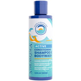 Stream2Sea: bouteille shampooing et etiquette, présentation claire du soin durable