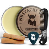 Cire moustache Striking Viking au santal, tenue durable sans gras toute la journée.