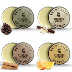 Baume barbe Striking Viking dans sa boîte, offre un maintien équilibré et douceur.