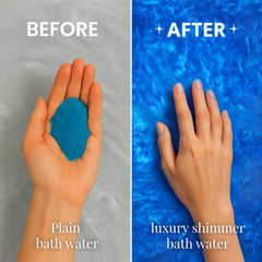 Bulle de bain Stsfybaths bleu ciel scintillante avec paillettes colorées.