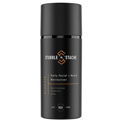 Stubble & Stache – bouteille crème visage et barbe, hydratation durable.