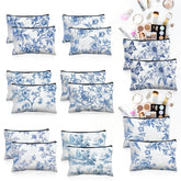Trousse Stuffygreenus fleurs bleues et blanches, rangement pratique pour voyage