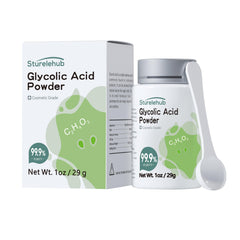 Sturelehub Poudre d'acide glycolique, flacon prêt à doser pour soins faits maison.