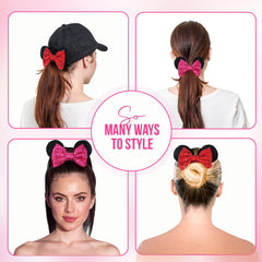 Styla Hair scrunchies velours noir avec oreilles souris roses et paillettes lumineuses.