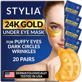Masque yeux Stylia 24k or en action pour hydratation immédiate.