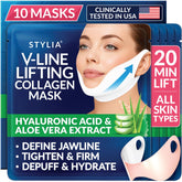 Stylia V Line: emballage du masque au collagène prêt à l’application sur le contour de la mâchoire.