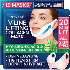 Stylia V Line: emballage du masque au collagène prêt à l’application sur le contour de la mâchoire.