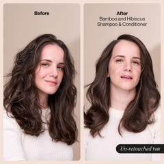 Cheveux fins gagnent du volume après le duo Suave Bamboo & Hibiscus.