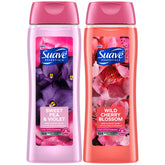 Bouteille Suave Sweet Pea Violet, parfum floral durable, pour une peau douce après la douche.